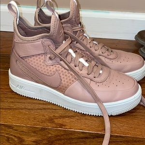 Rose gold high top Air Force 1s
